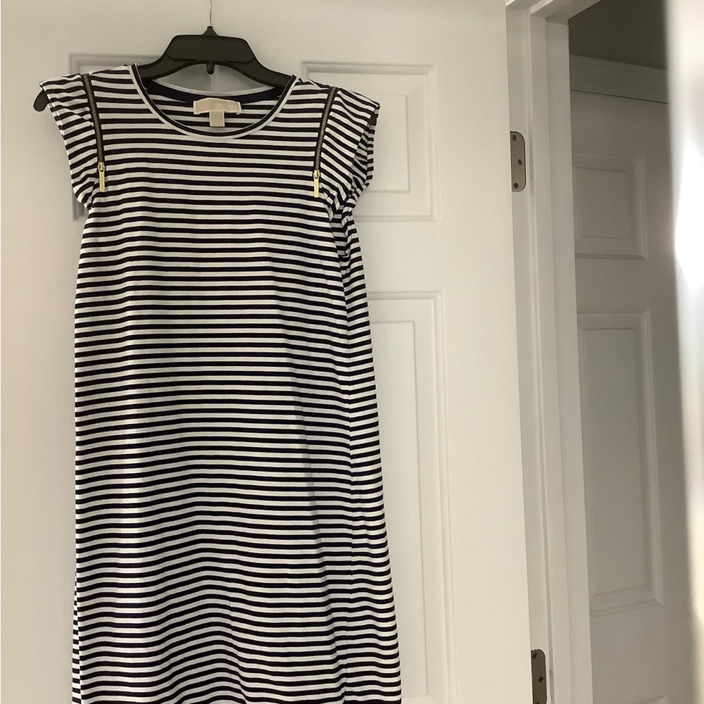 Michael Kors Navy and White Striped Shift Dress